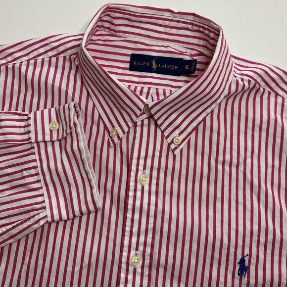 Ralph Lauren Men's XL Shirt Red Striped Cotton Long Sleeve Button Down Shirt - Picture 1 of 7